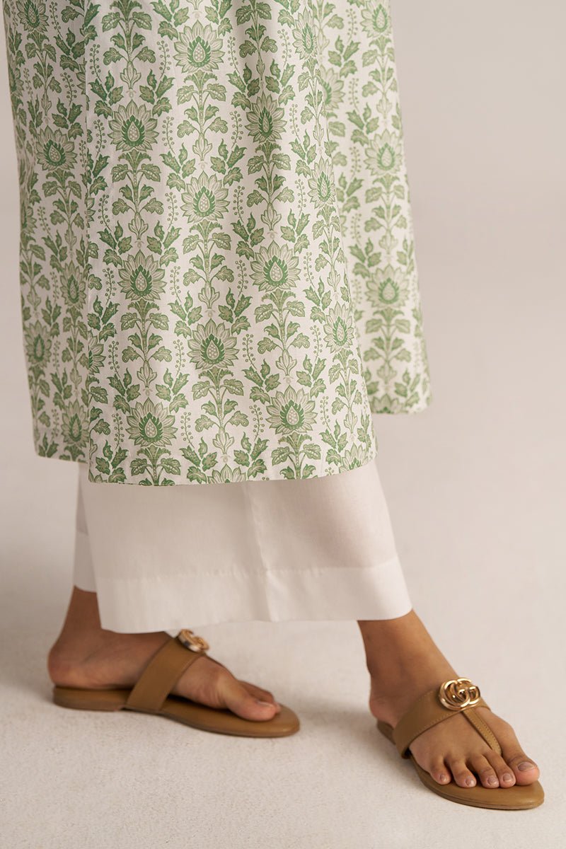 Light Grass Green and White Cotton Kurta