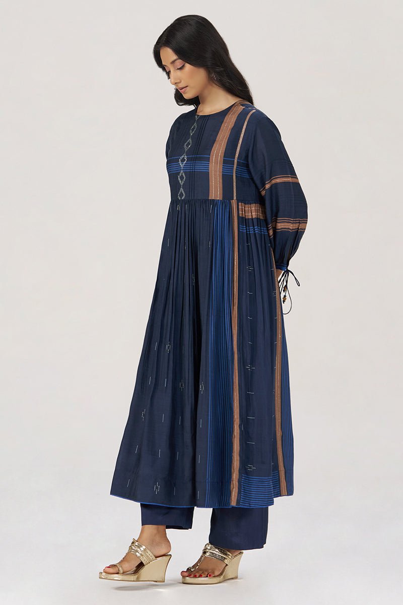 Indigo Panelled Festive Co-ord Set - Ganga Fashions