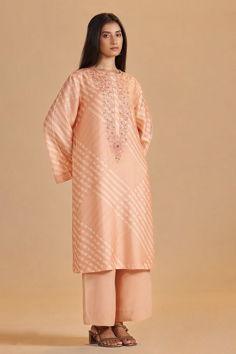 Blush Peach and Cream Silk Festive Co-ord Set - Ganga Fashions