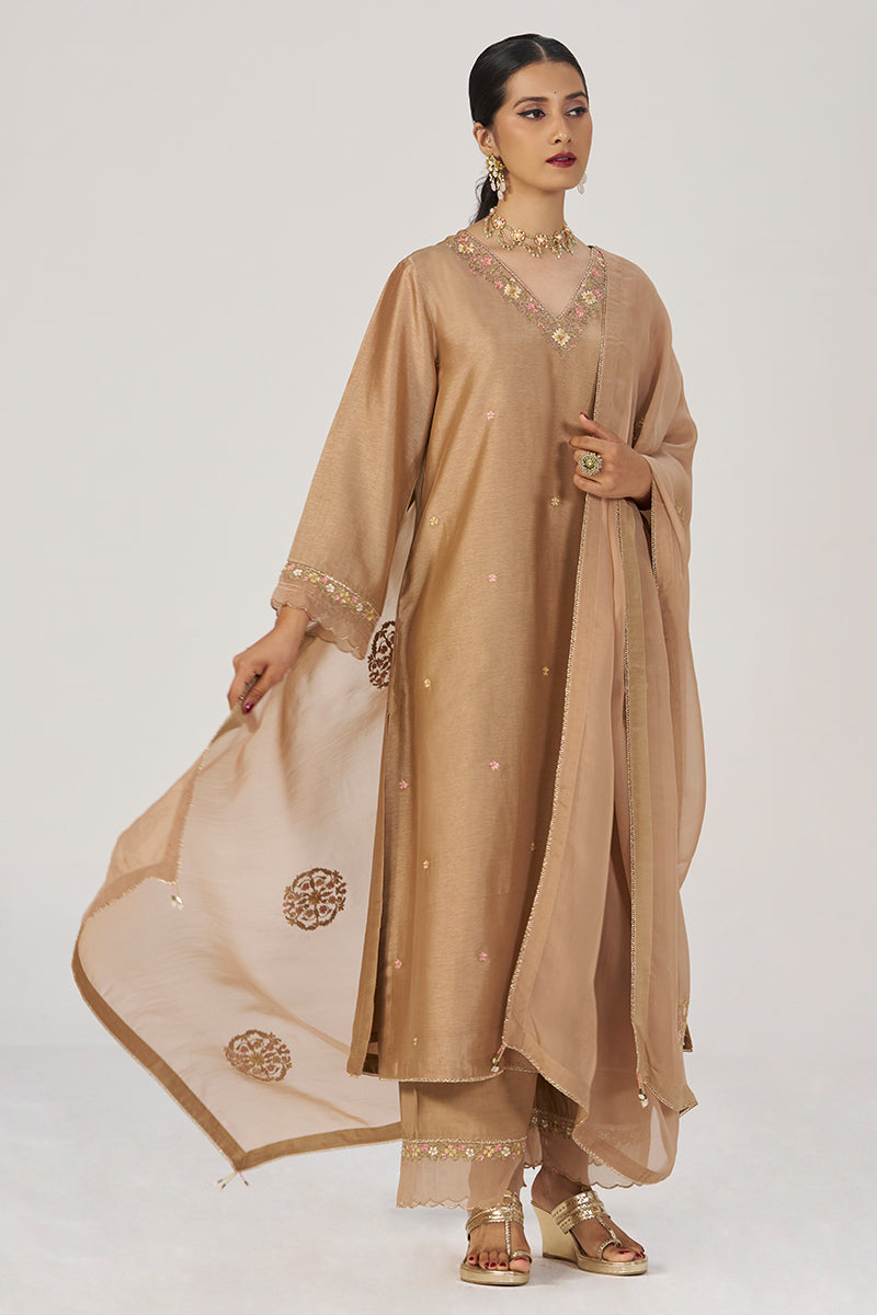 Toasted Almond Raw Silk Festive Kurta Set