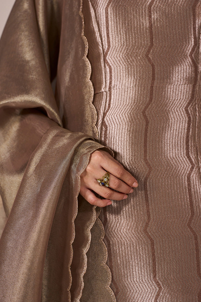 Light Brown and Soft Gold Tissue Festive kurta Set