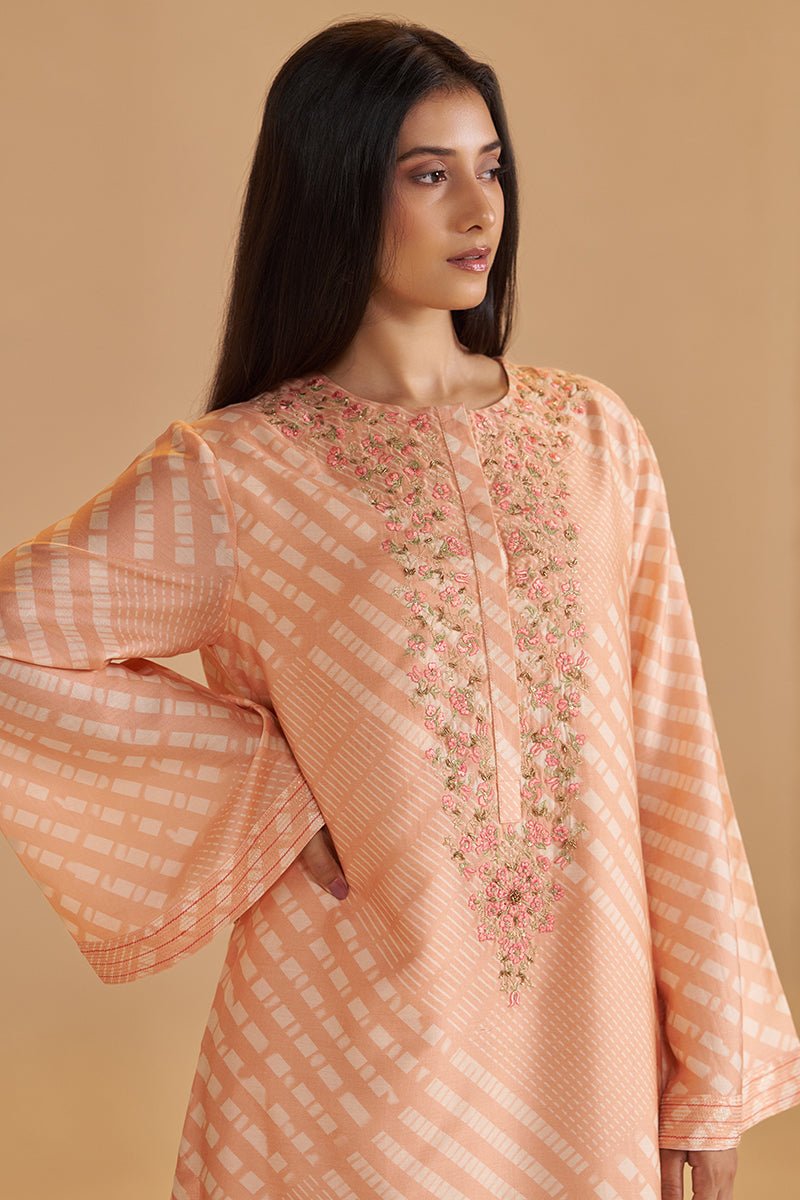 Blush Peach and Cream Silk Festive Co-ord Set - Ganga Fashions