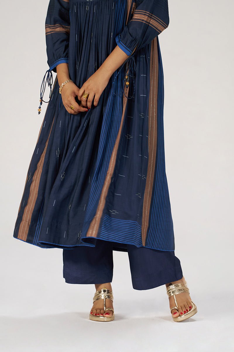 Indigo Panelled Festive Co-ord Set - Ganga Fashions