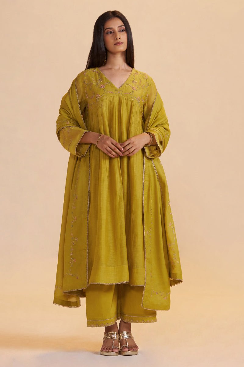 Lemon Curry Festive Kurta Set - Ganga Fashions