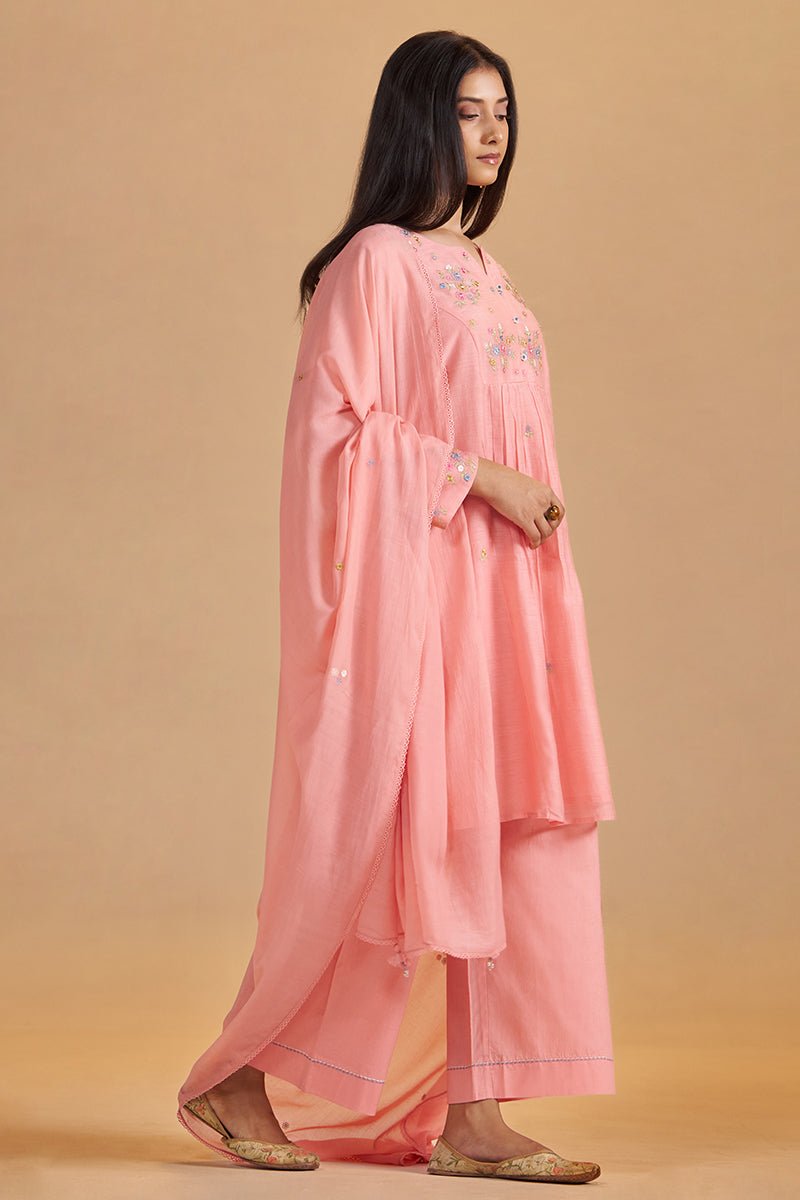Coral Almond Chanderi Festive Kurta Set - Ganga Fashions