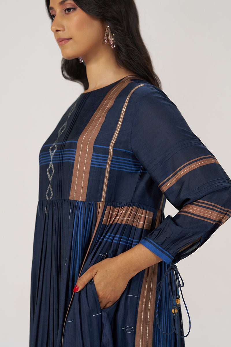Indigo Panelled Festive Co-ord Set - Ganga Fashions