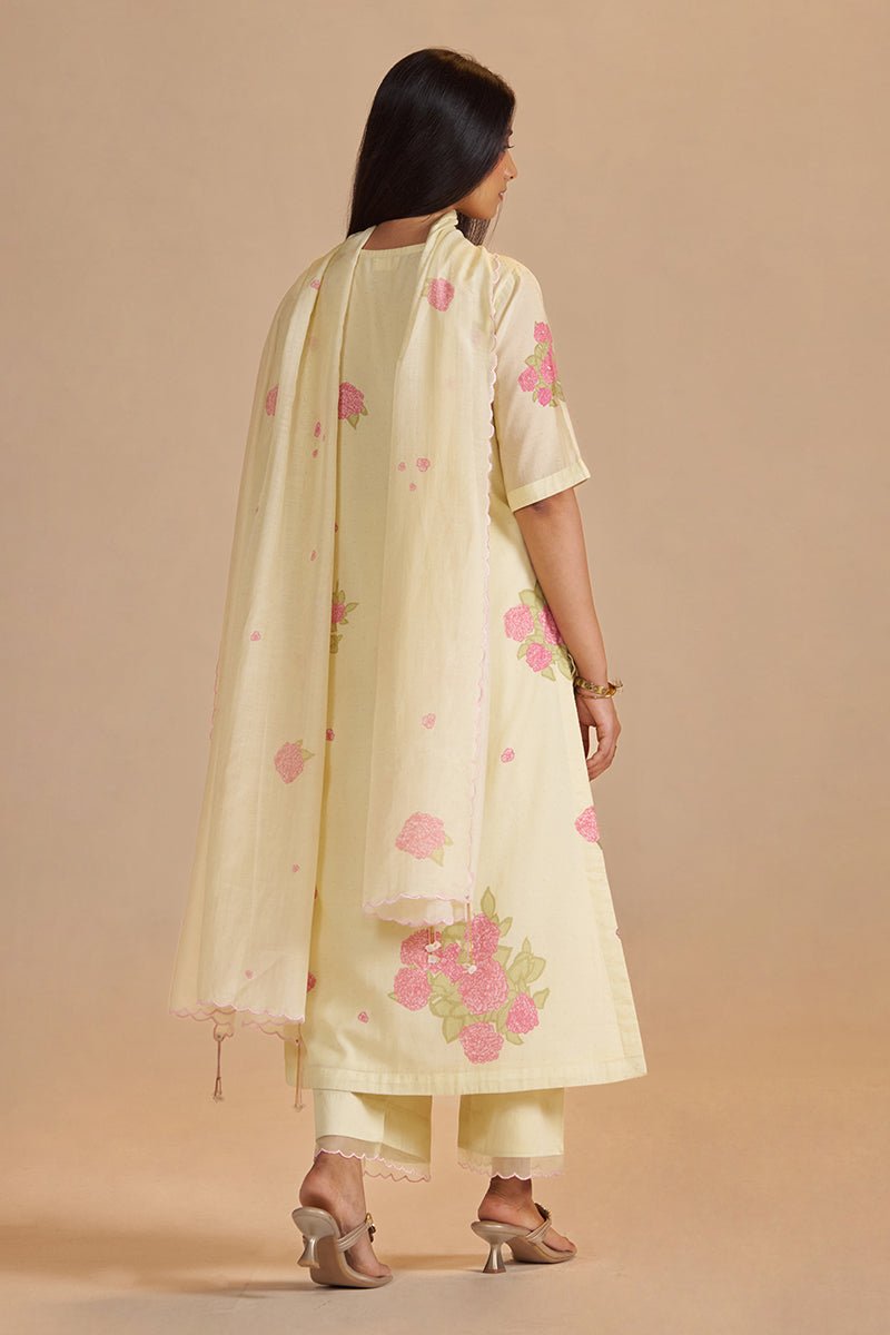 Butter Yellow Mul-Chanderi Kurta Set - Ganga Fashions