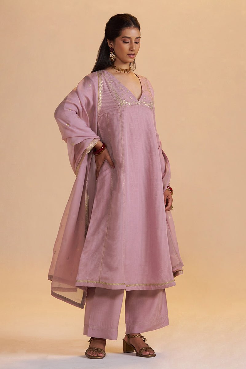 Orchid Smoke Woven Zari Festive Kurta Set - Ganga Fashions