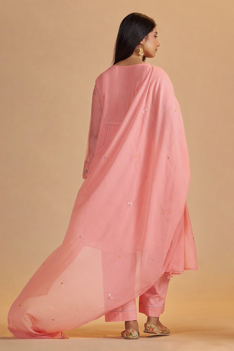 Coral Almond Chanderi Festive Kurta Set - Ganga Fashions