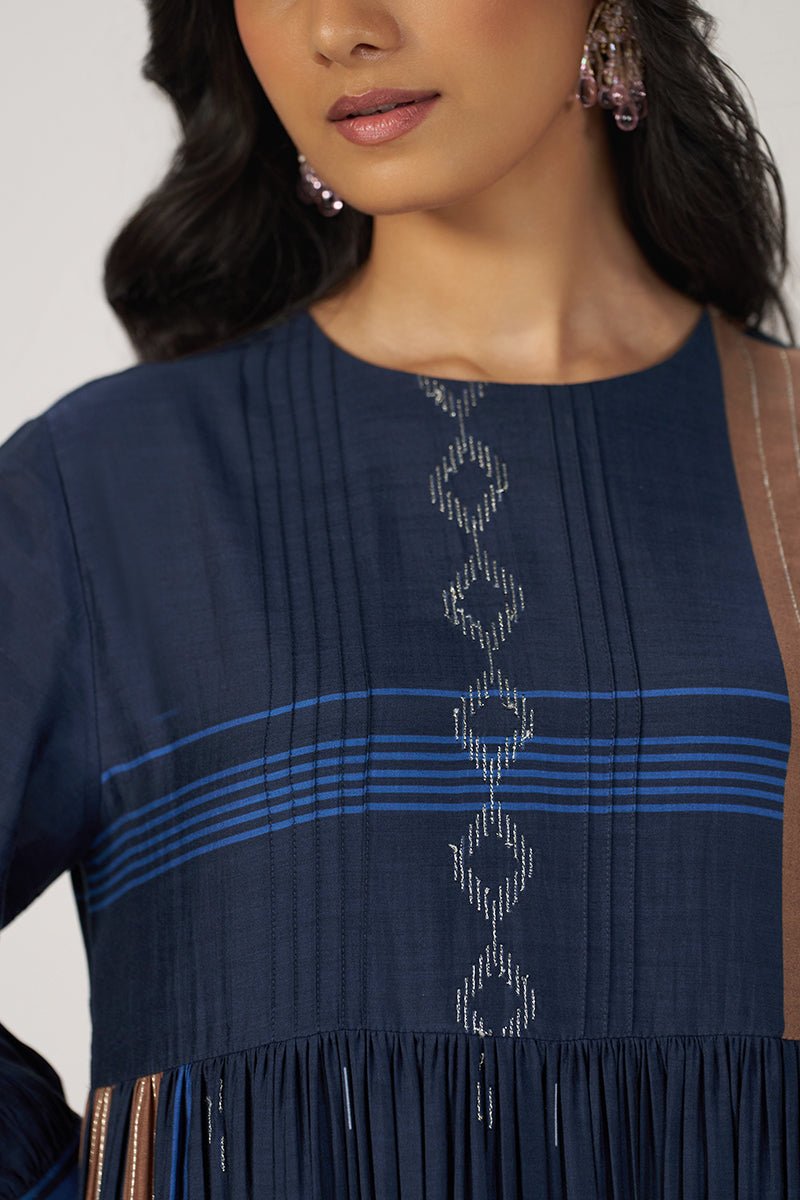 Indigo Panelled Festive Co-ord Set - Ganga Fashions