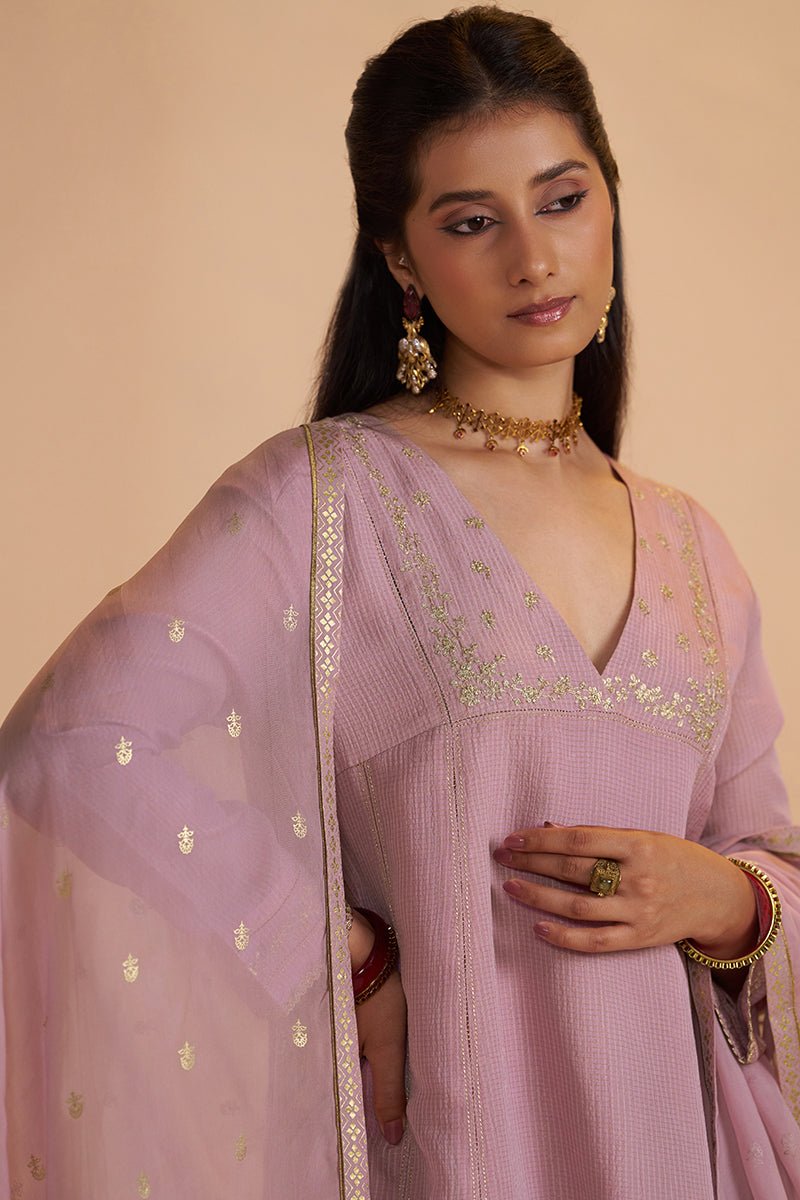 Orchid Smoke Woven Zari Festive Kurta Set - Ganga Fashions