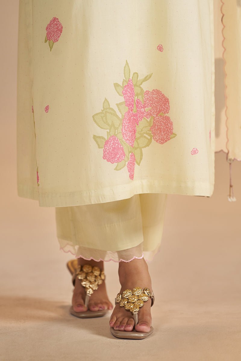 Butter Yellow Mul-Chanderi Kurta Set - Ganga Fashions