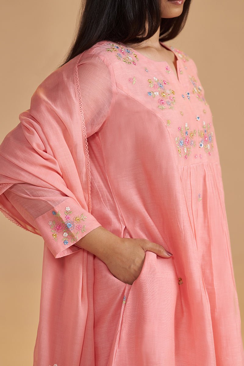 Coral Almond Chanderi Festive Kurta Set - Ganga Fashions
