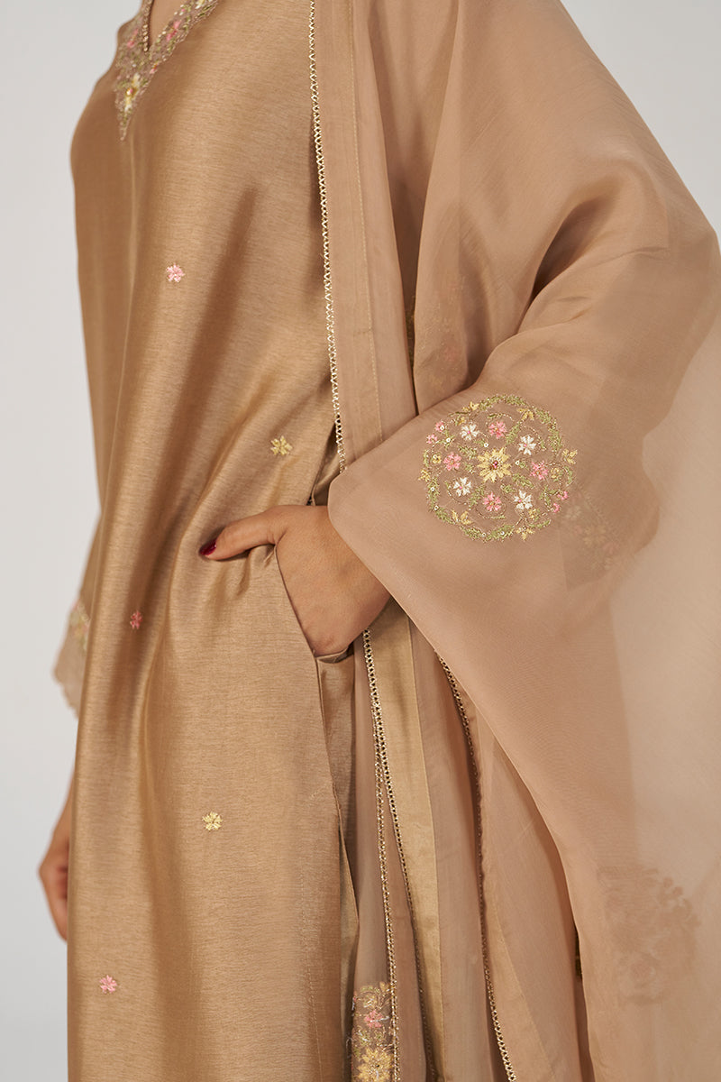 Toasted Almond Raw Silk Festive Kurta Set