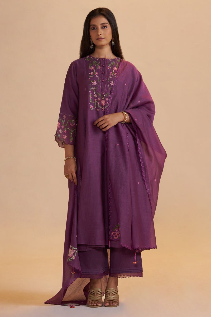 Eggplant Purple Festive Kurta Set - Ganga Fashions