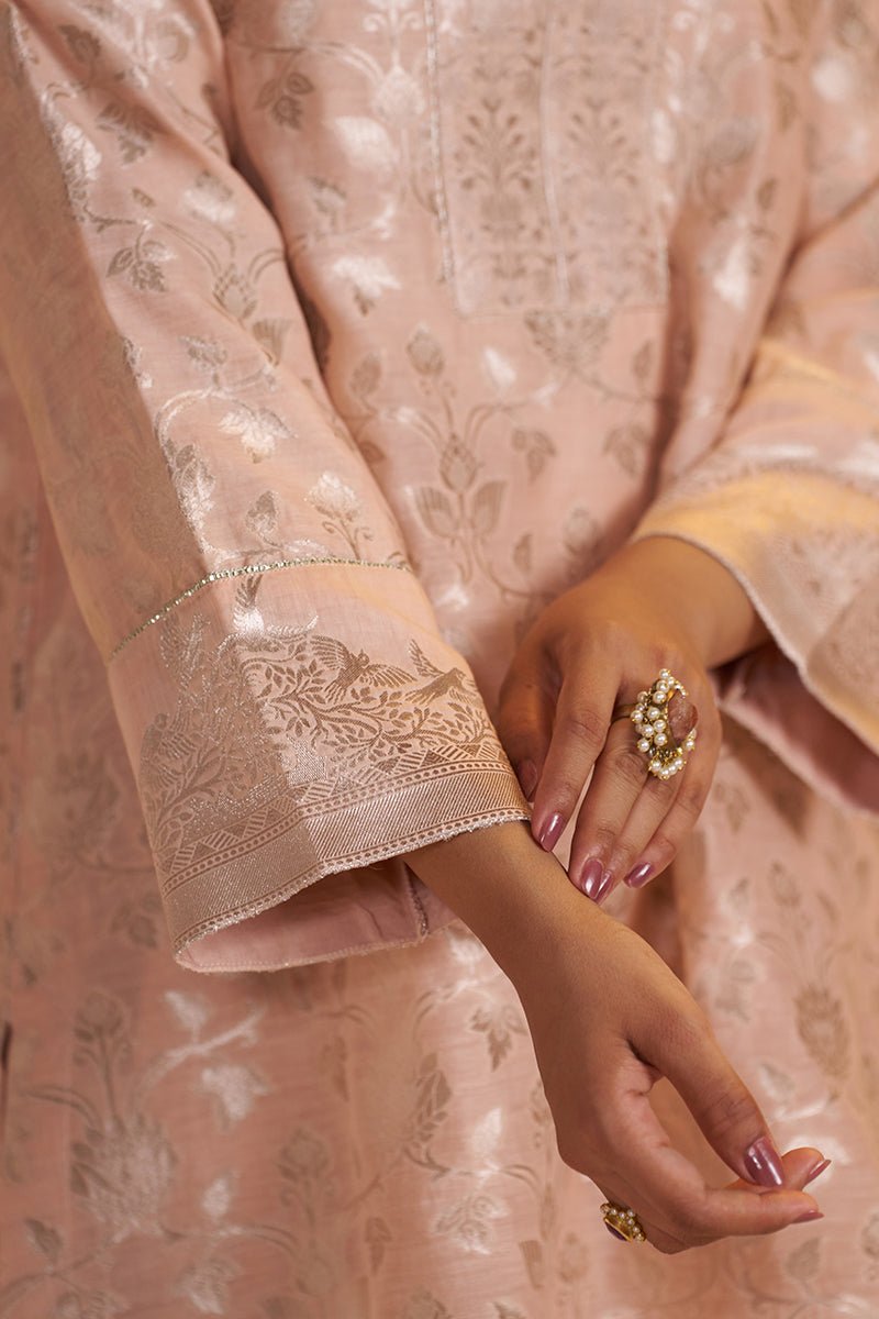 Blush Peach Pure Banarasi Jacquard Kurta Set - Ganga Fashions