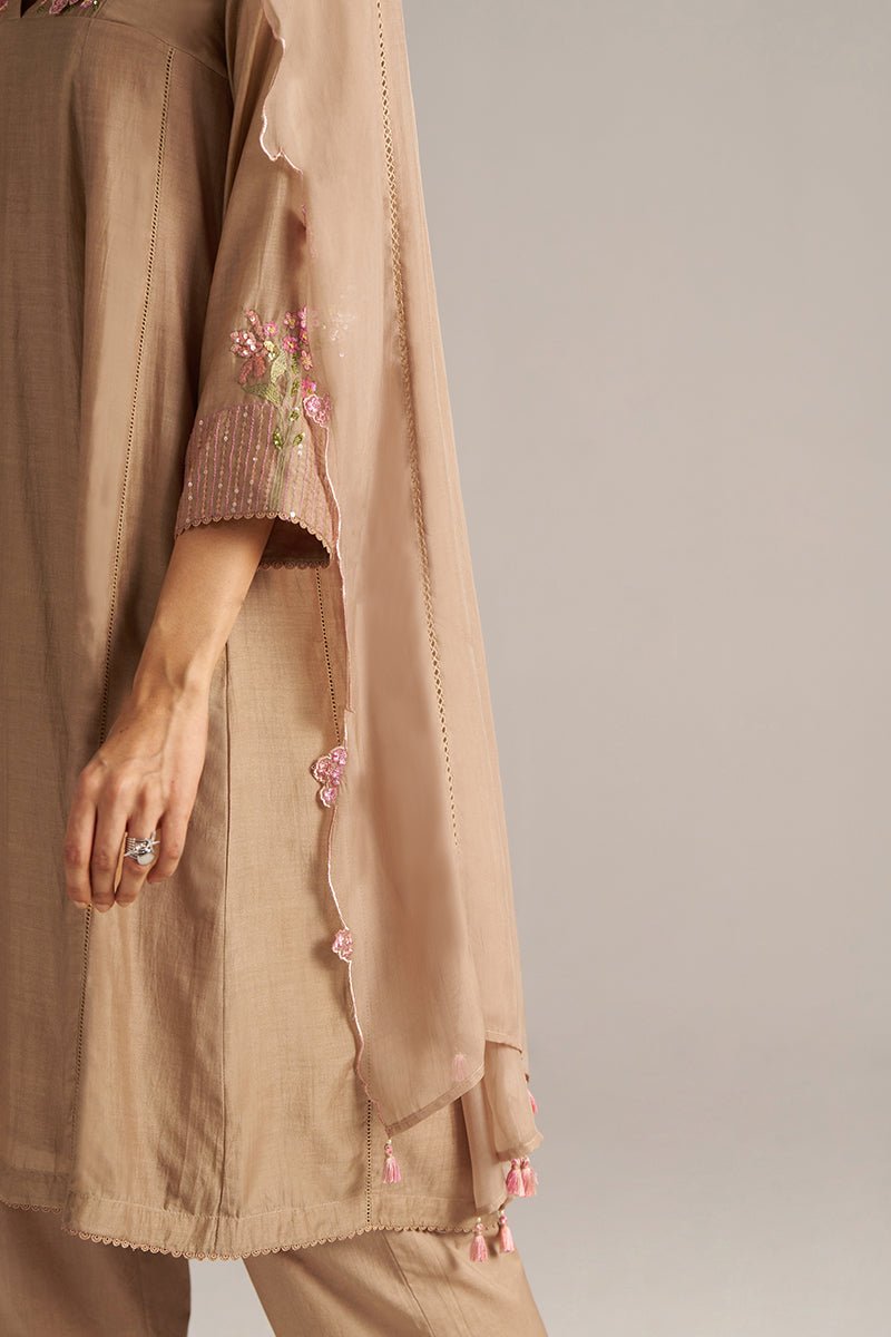 Praline Brown Bemberg Silk Festive Kurta Set