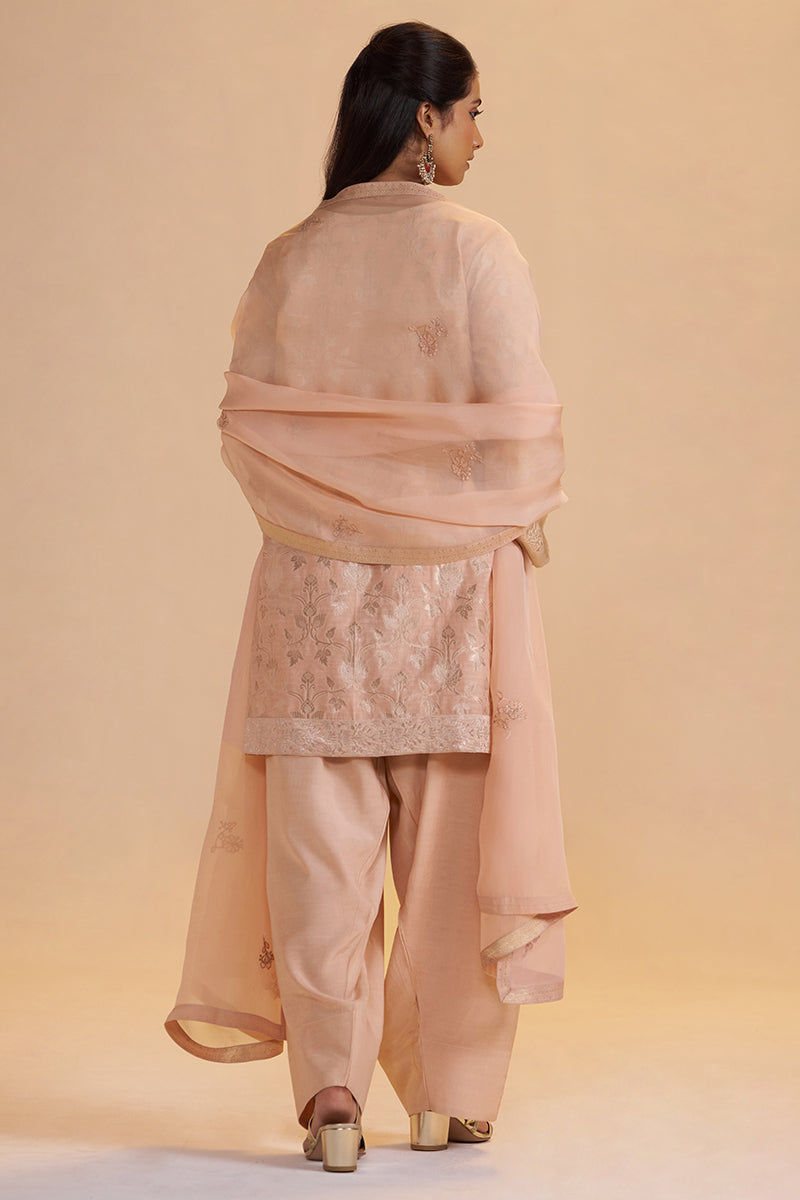 Blush Peach Pure Banarasi Jacquard Kurta Set