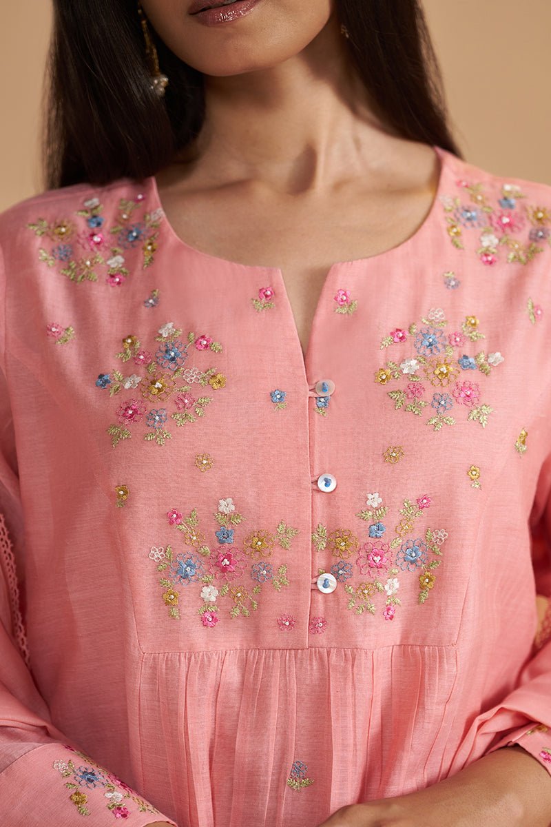 Coral Almond Chanderi Festive Kurta Set - Ganga Fashions