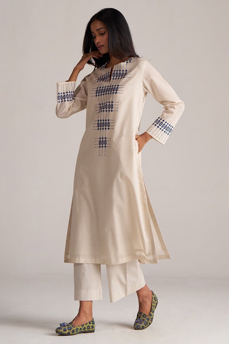 Beige and Blue Mul-Mul Print Co-ord Set