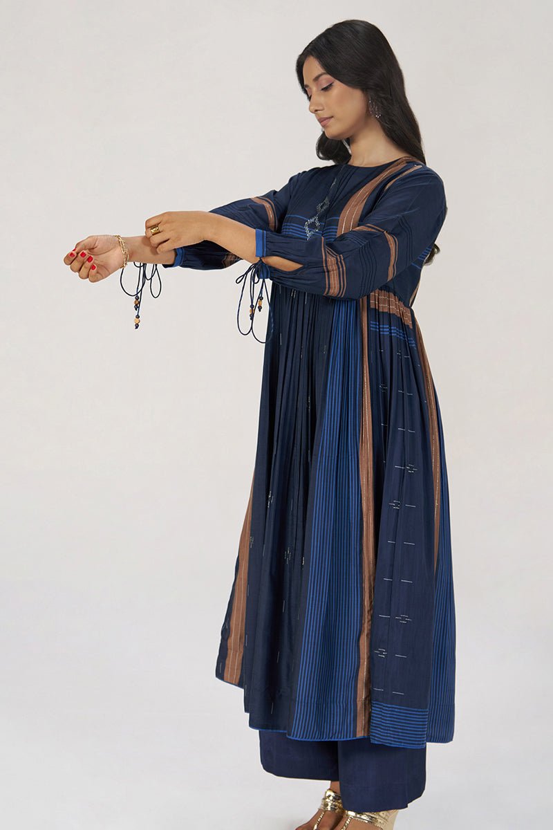 Indigo Panelled Festive Co-ord Set - Ganga Fashions