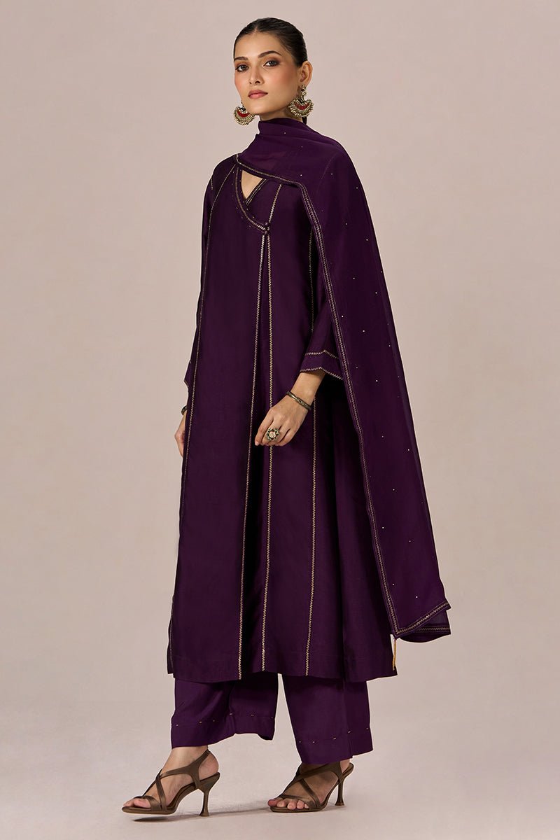 Purple Festive Angrakha Kurta Set - Ganga Fashions
