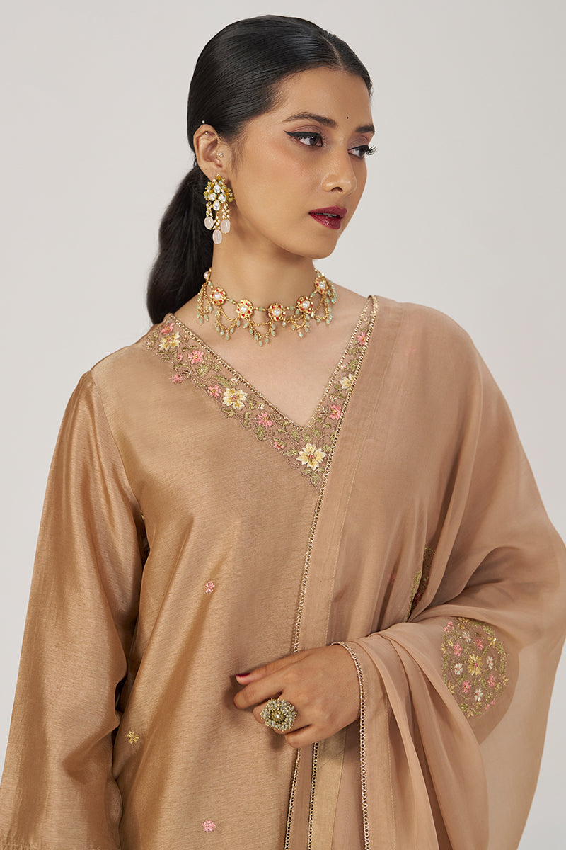 Toasted Almond Raw Silk Festive Kurta Set