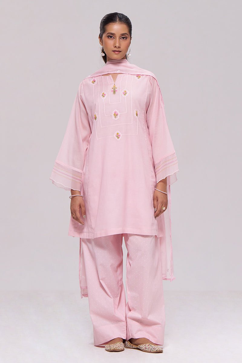 Dreamy Pink Mul-Chanderi Kurta Set - Ganga Fashions