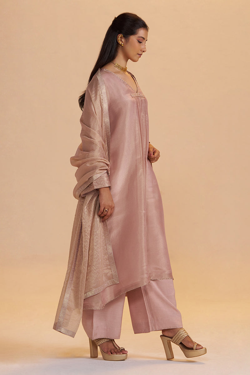 Shell Pink Tissue Festive Kurta Set
