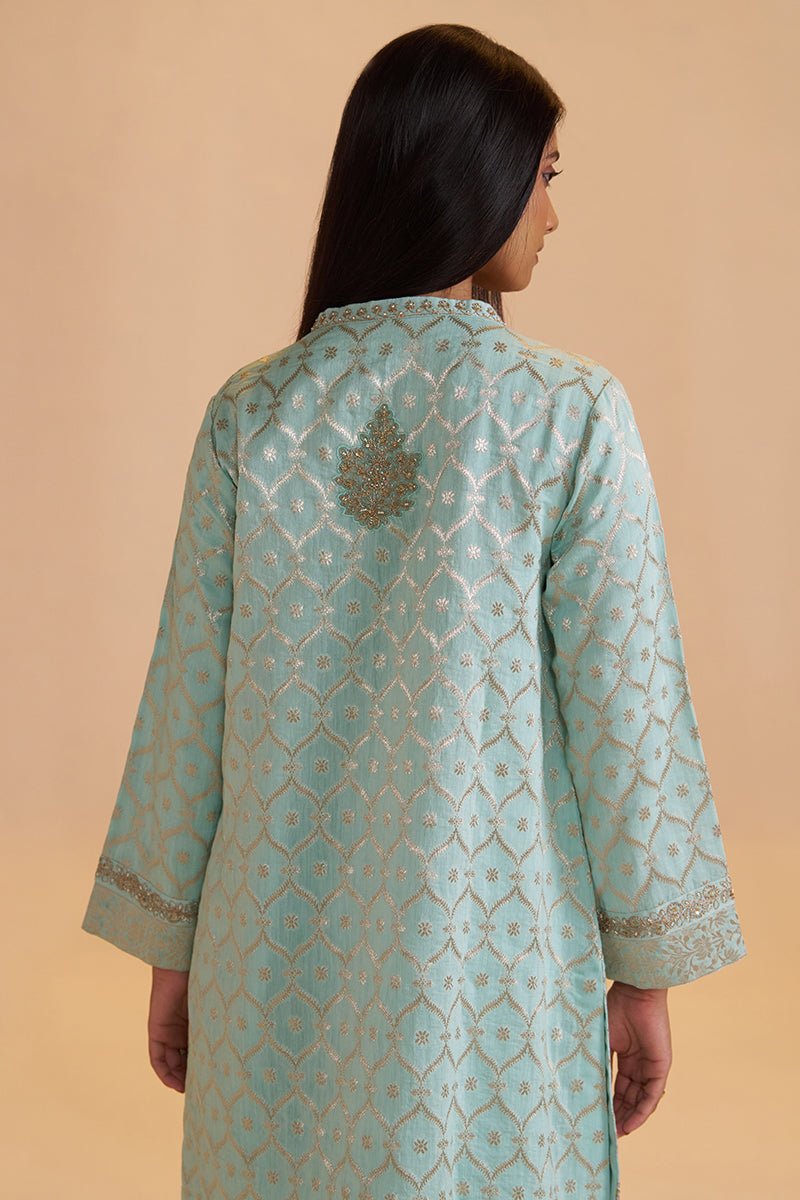 Moonlight Jade Pure Banarasi Jacquard Kurta Set - Ganga Fashions