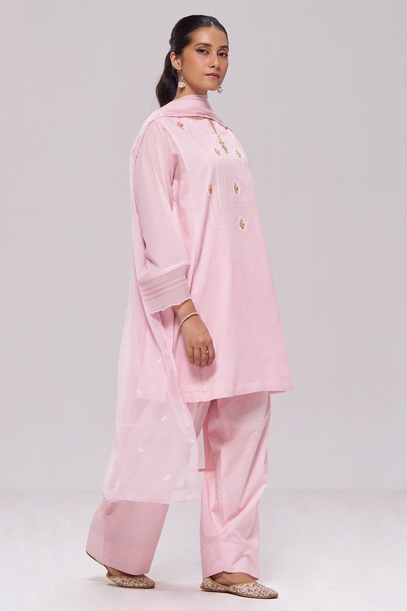 Dreamy Pink Mul-Chanderi Kurta Set - Ganga Fashions