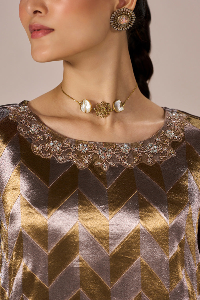 Brass and Light Gold Tissue Festive Kurta Set