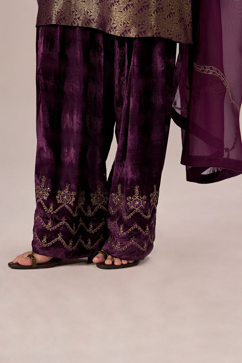 Plum Banarasi Festive Kurta Set
