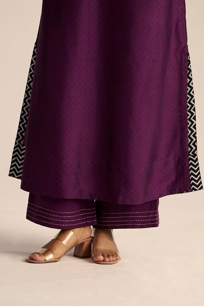 leg view Plum Silk Co-ord Set Sleeve Online