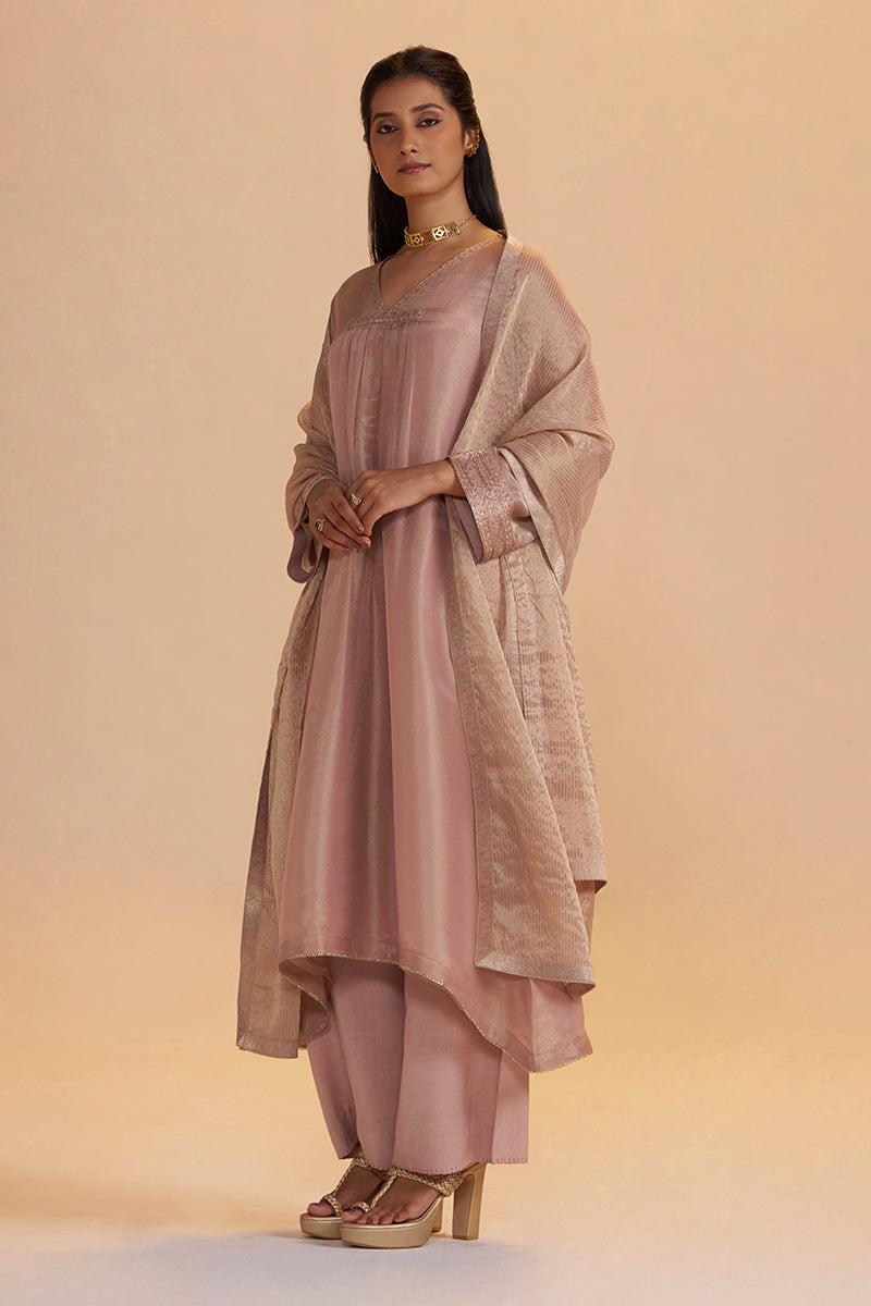 Shell Pink Tissue Festive Kurta Set