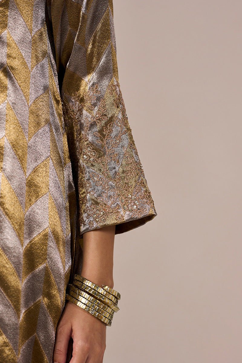 Brass and Light Gold Tissue Festive Kurta Set - Ganga Fashions