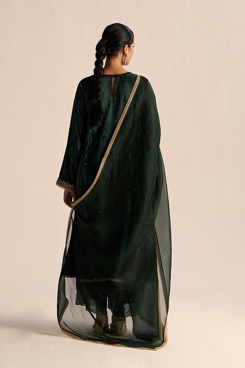 Back side full body Ponderosa Pine Velvet Festive Kurta Set