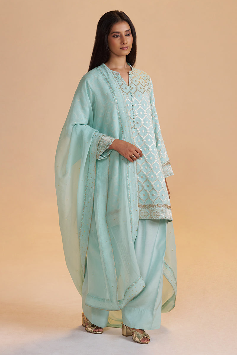 Moonlight Jade Pure Banarasi Jacquard Kurta Set