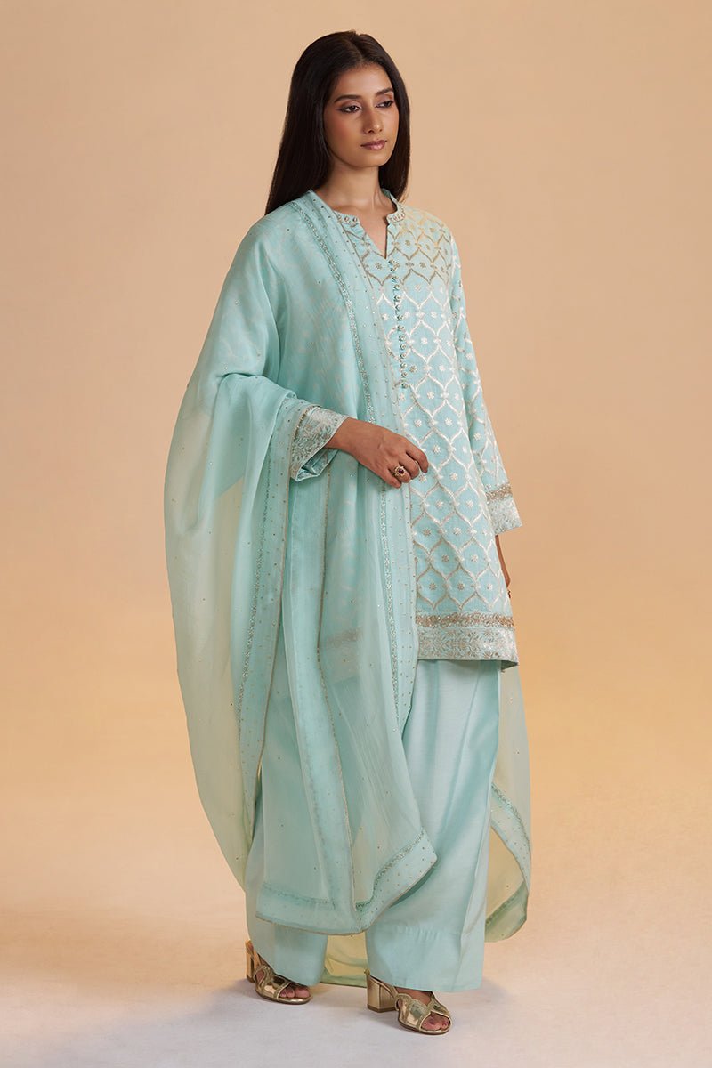 Moonlight Jade Pure Banarasi Jacquard Kurta Set - Ganga Fashions