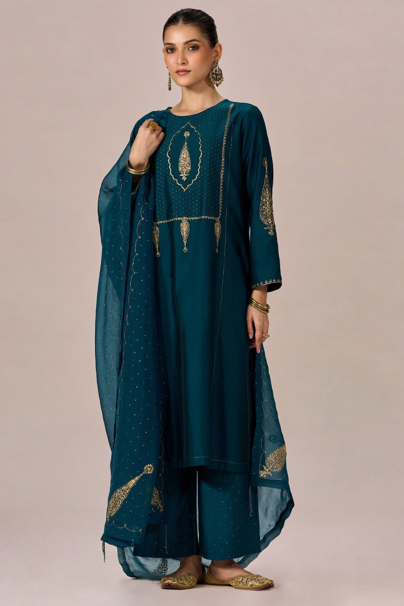 Deep Teal Festive Kurta Set - Ganga Fashions