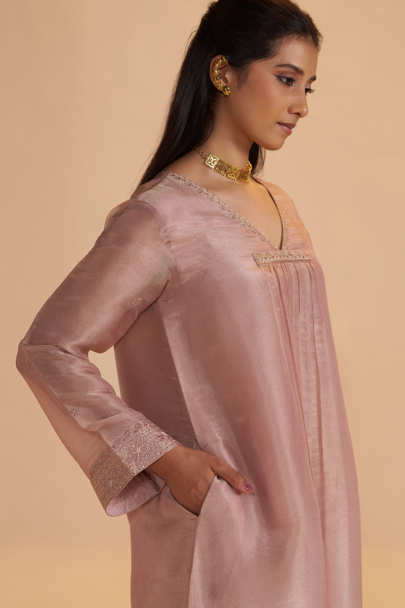 Shell Pink Tissue Festive Kurta Set