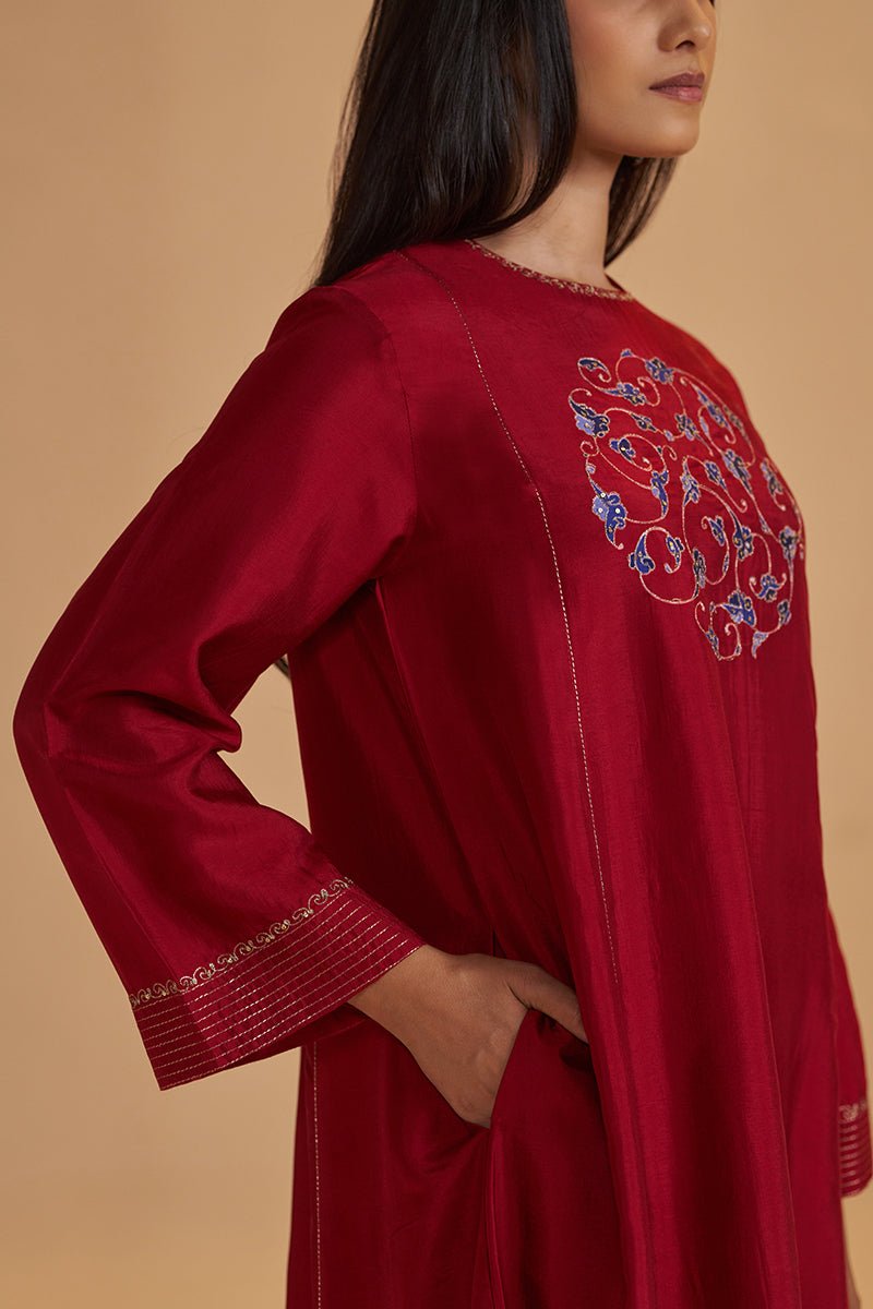 Maroon Silk Festival Co-ord Set - Ganga Fashions
