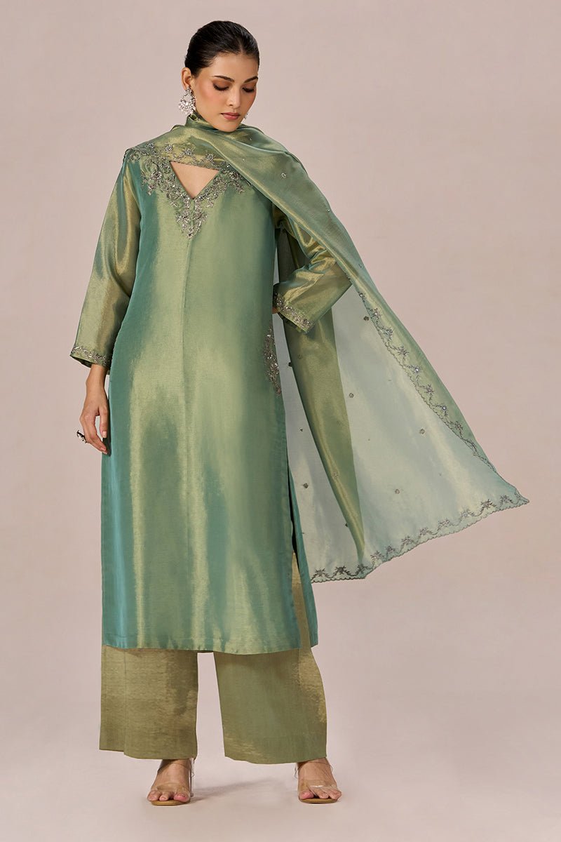 Pista Tissue Festive Kurta Set - Ganga Fashions