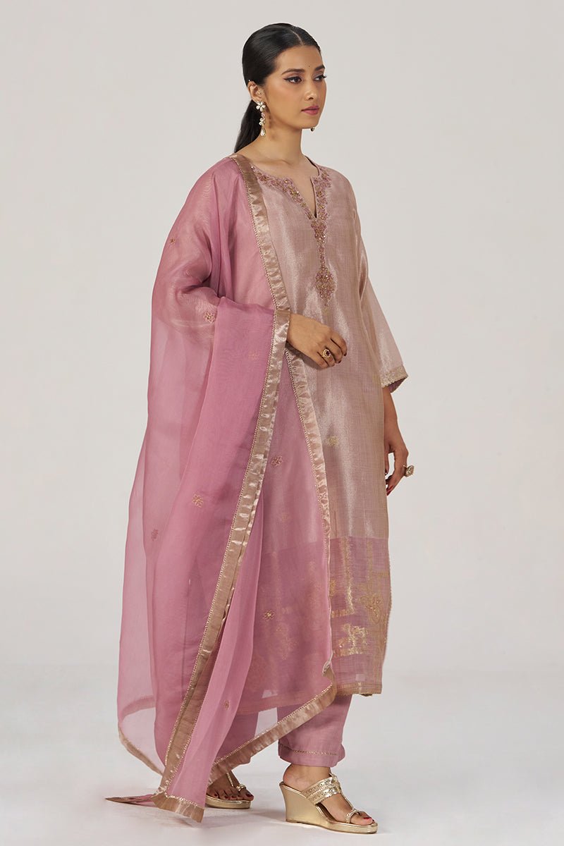 Deauville Mauve Tissue Festive Kurta Set - Ganga Fashions