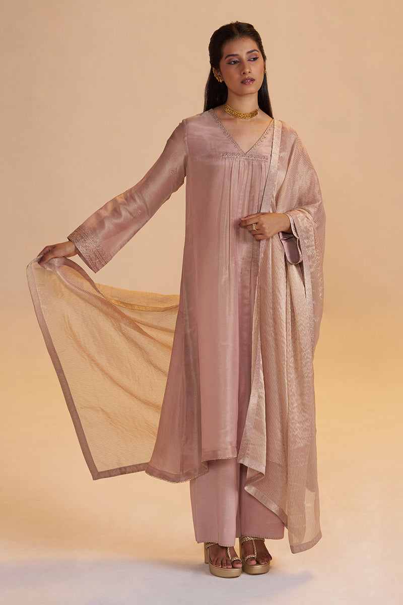 Shell Pink Tissue Festive Kurta Set