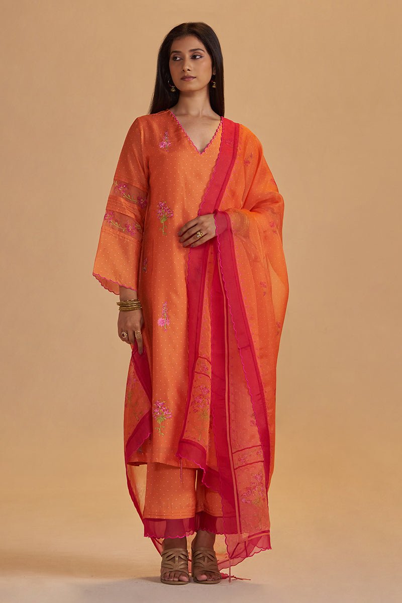 Dusty Orange Silk Festival Kurta Set - Ganga Fashions