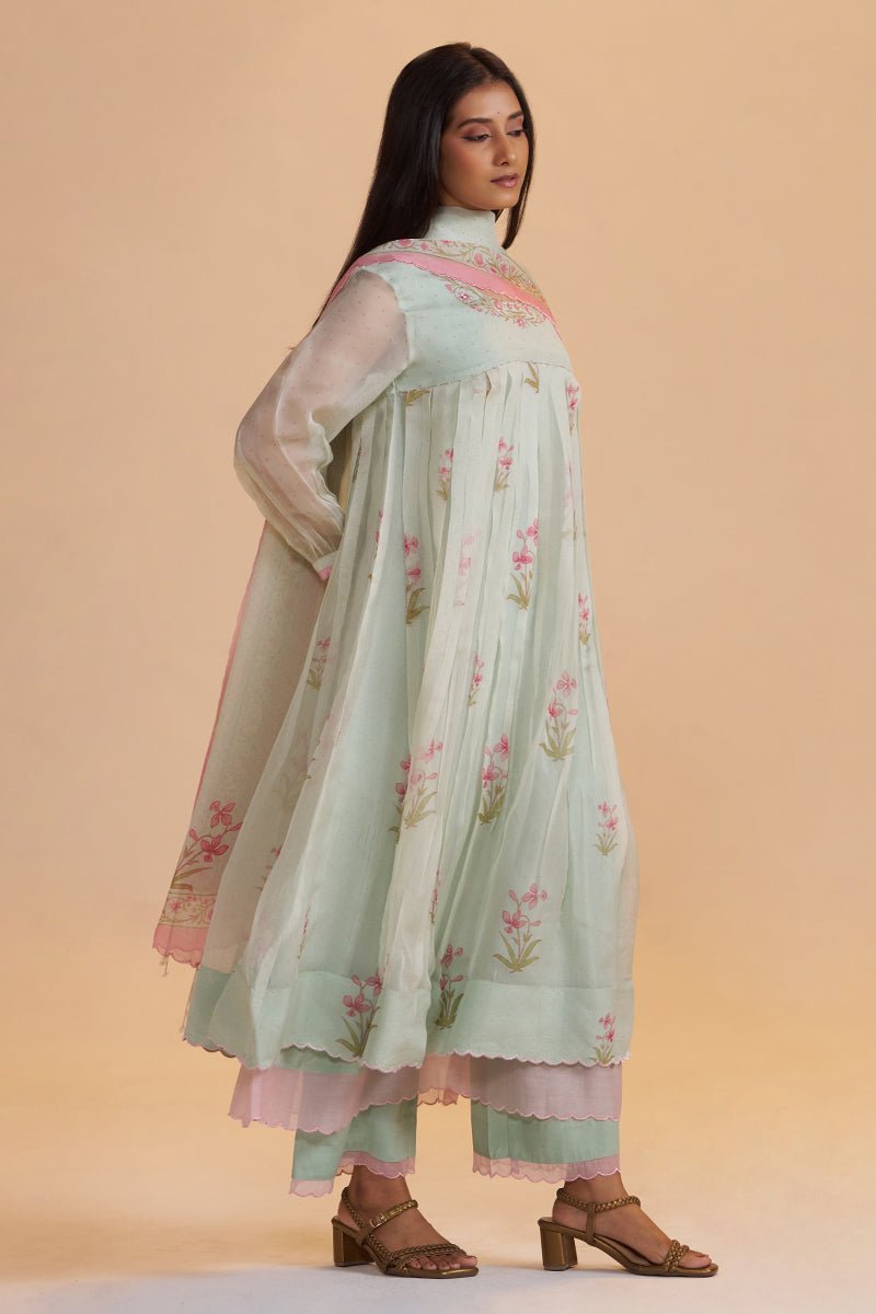 Milky Pistachio Green Silk Festive Kurta Set - Ganga Fashions