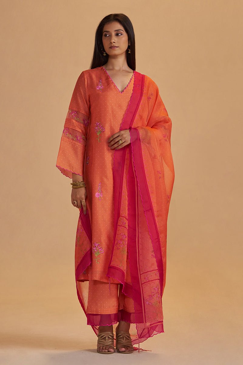 Dusty Orange Silk Festival Kurta Set - Ganga Fashions