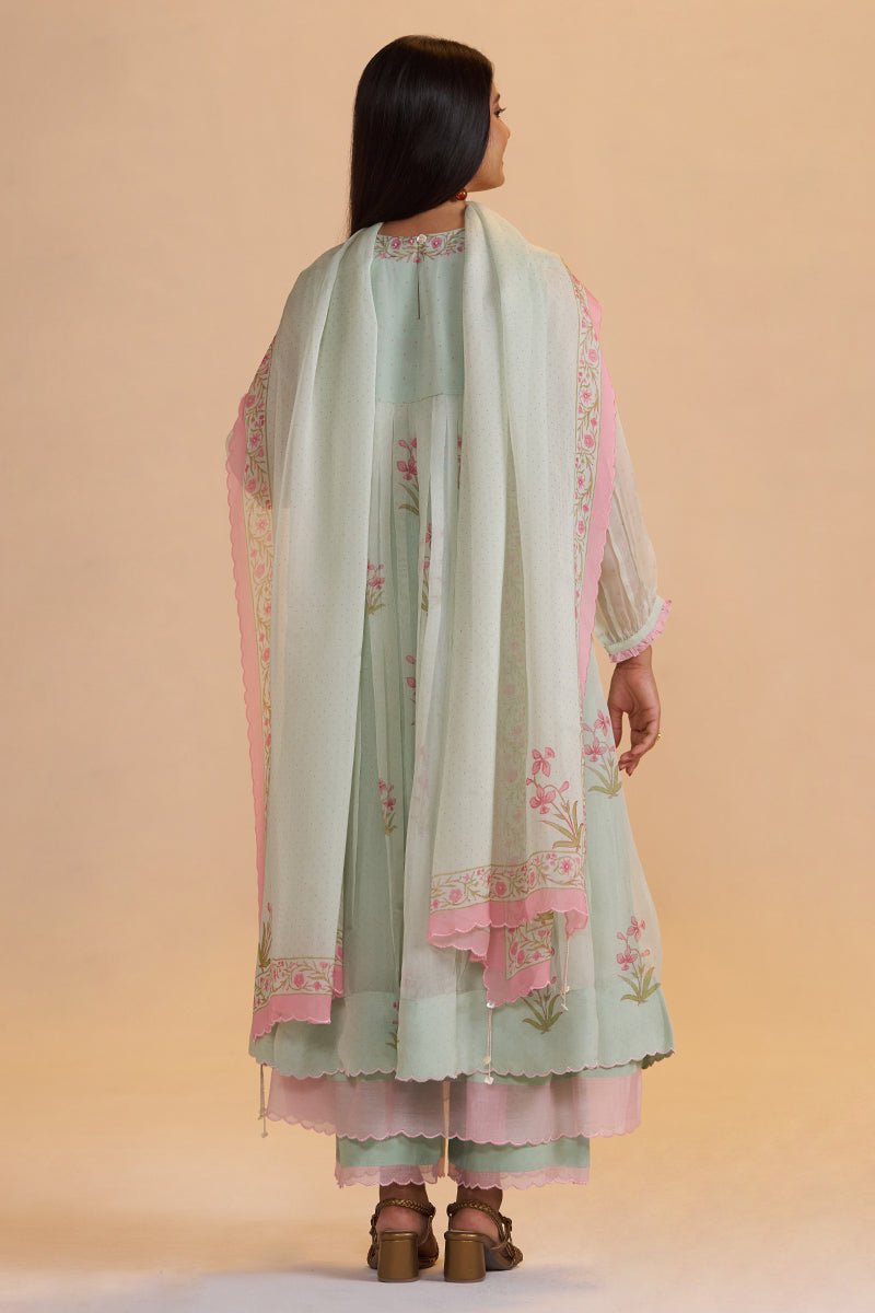 Milky Pistachio Green Silk Festive Kurta Set - Ganga Fashions