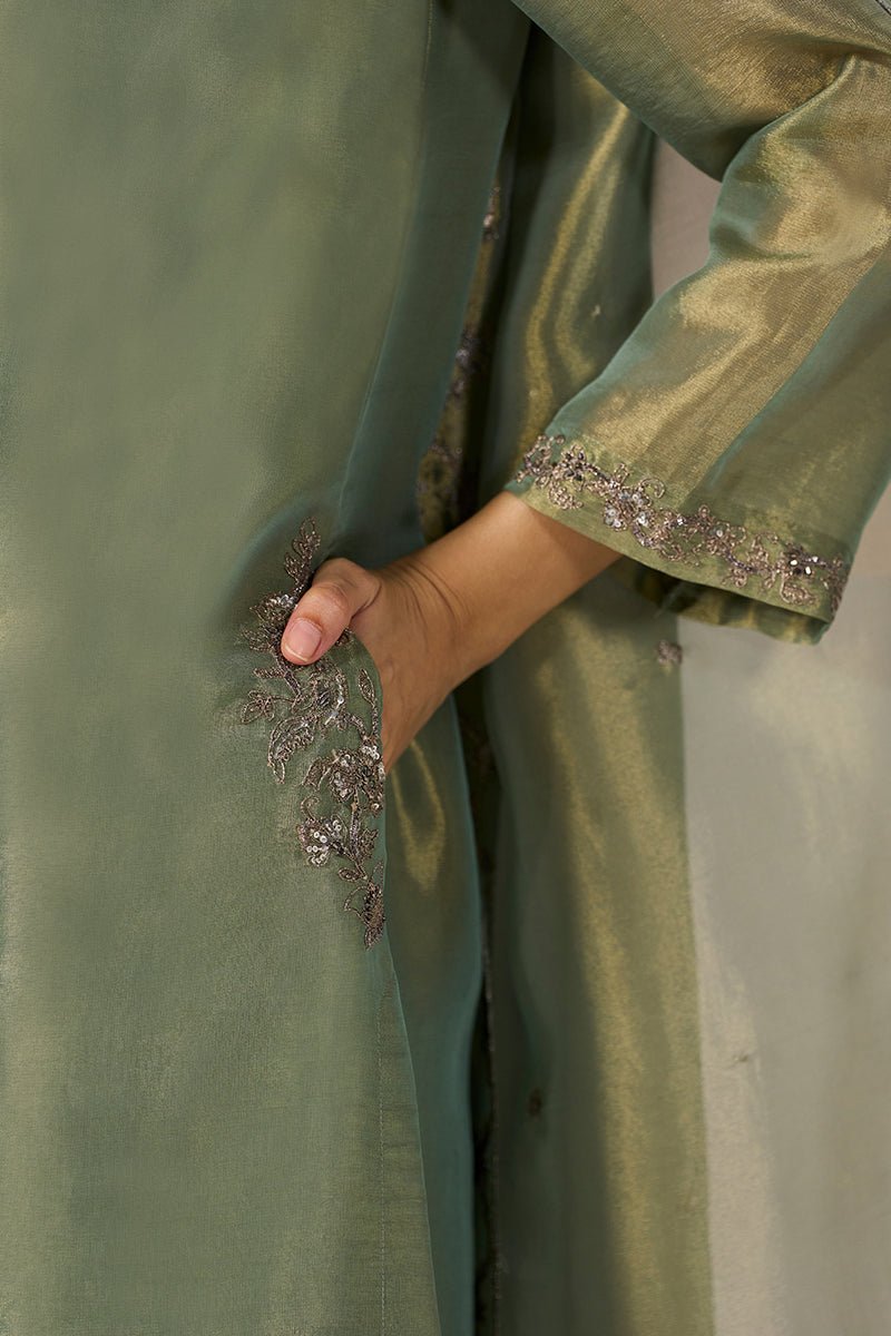 Pista Tissue Festive Kurta Set - Ganga Fashions